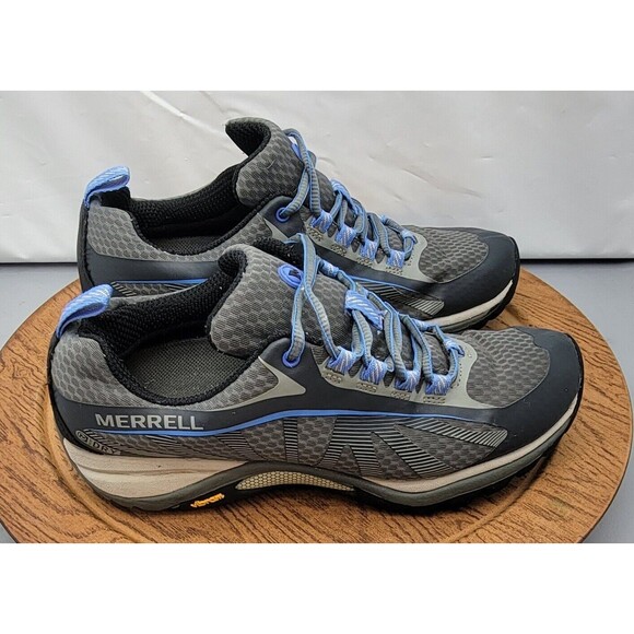 Merrell 'Monument' Women’s Grey Hiking Shoes Size 6.5 Vibram Sole & Blue Accents - Picture 2 of 14